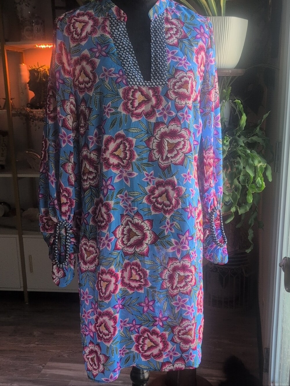 CAbi Sheer Blue Floral Tunic